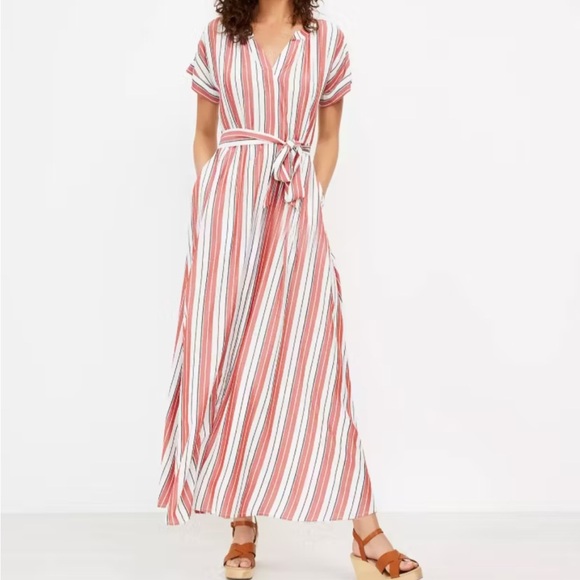 Loft Striped  Linen Maxi Dress Size 10 - Picture 1 of 11